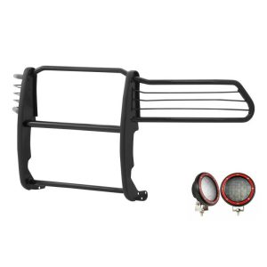 Black Horse Off Road Grille Guard, 3-Piece Modular, Powder Coated, Steel, 1-1/2 Inch Diameter, With Brush Guard, Without Skid Plate – 17DG109MA-PLFR