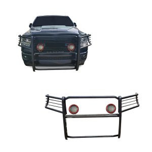 Black Horse Off Road Grille Guard, 3-Piece Modular, Powder Coated, Steel, 1-1/2 Inch Diameter, With Brush Guard, Without Skid Plate – 17DG111MA-PLFR