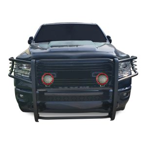 Black Horse Off Road Grille Guard, 3-Piece Modular, Powder Coated, Steel, 1-1/2 Inch Diameter, With Brush Guard, Without Skid Plate – 17DG111MA-PLFR