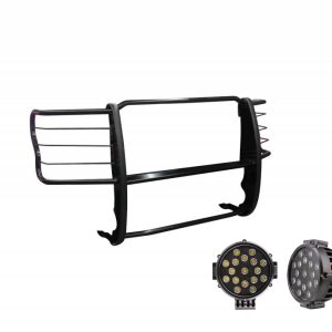 Black Horse Off Road Grille Guard, 3-Piece Modular, Powder Coated, Steel, 1-1/2 Inch Diameter, With Brush Guard, Without Skid Plate – 17FB28MA-PLB