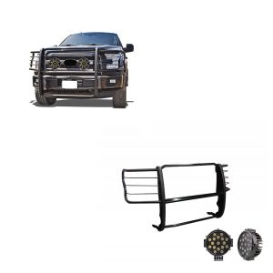 Black Horse Off Road Grille Guard, 3-Piece Modular, Powder Coated, Steel, 1-1/2 Inch Diameter, With Brush Guard, Without Skid Plate – 17FB28MA-PLB
