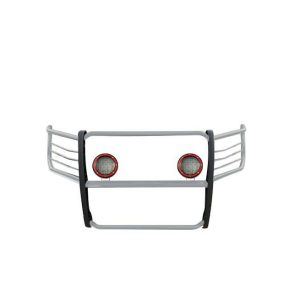 Black Horse Off Road Grille Guard, 3-Piece Modular, Polished, Stainless Steel, 1-1/2 Inch Diameter, With Brush Guard – 17FP32MSS-PLFR