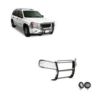 Black Horse Off Road Grille Guard, 3-Piece Modular, Polished, Stainless Steel, 1-1/2 Inch Diameter, With Brush Guard – 17GD26MSS-PLFB