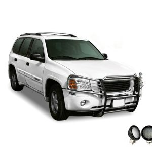 Black Horse Off Road Grille Guard, 3-Piece Modular, Polished, Stainless Steel, 1-1/2 Inch Diameter, With Brush Guard – 17GD26MSS-PLFB