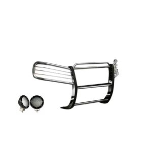 Black Horse Off Road Grille Guard, 3-Piece Modular, Polished, Stainless Steel, 1-1/2 Inch Diameter, With Brush Guard – 17GD26MSS-PLFB