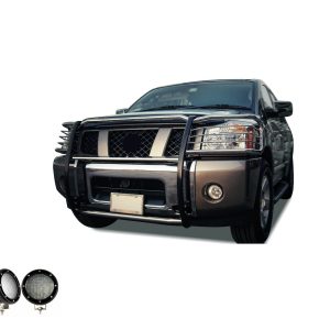 Black Horse Off Road Grille Guard, 3-Piece Modular, Polished, Stainless Steel, 1-1/2 Inch Diameter, With Brush Guard – 17NR26MSS-PLFB