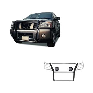 Black Horse Off Road Grille Guard, 3-Piece Modular, Polished, Stainless Steel, 1-1/2 Inch Diameter, With Brush Guard – 17NR26MSS-PLFB