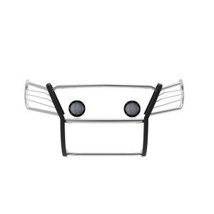 Black Horse Off Road Grille Guard, 3-Piece Modular, Polished, Stainless Steel, 1-1/2 Inch Diameter, With Brush Guard – 17NR26MSS-PLFB