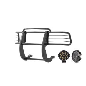 Black Horse Off Road Grille Guard, 3-Piece Modular, Powder Coated, Steel, 1-1/2 Inch Diameter, With Brush Guard, Without Skid Plate – 17TN23MA-PLB