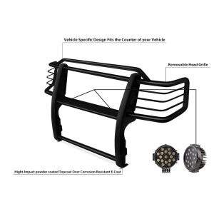 Black Horse Off Road Grille Guard, 3-Piece Modular, Powder Coated, Steel, 1-1/2 Inch Diameter, With Brush Guard, Without Skid Plate – 17TN23MA-PLB