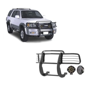 Black Horse Off Road Grille Guard, 3-Piece Modular, Powder Coated, Steel, 1-1/2 Inch Diameter, With Brush Guard, Without Skid Plate – 17TN23MA-PLB