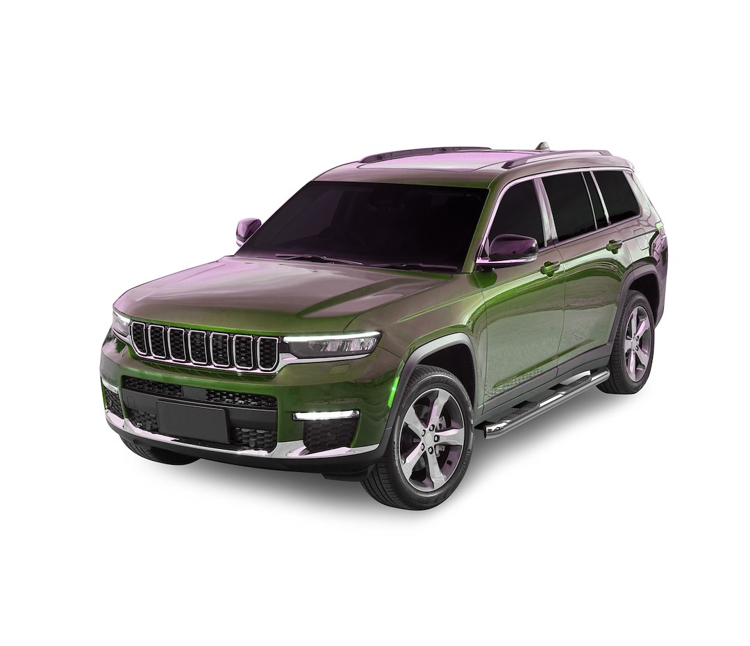 Black Horse Off Road Nerf Bar, With Step Pads, 3 Inch Round Bent, Polished, Stainless Steel – 9B080205SS