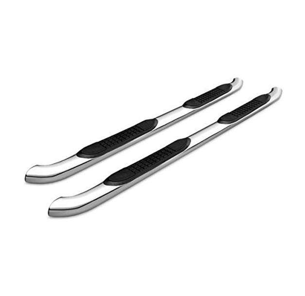 Black Horse Off Road Nerf Bar, With Step Pads, 3 Inch Round Bent, Polished, Stainless Steel – 9B080205SS