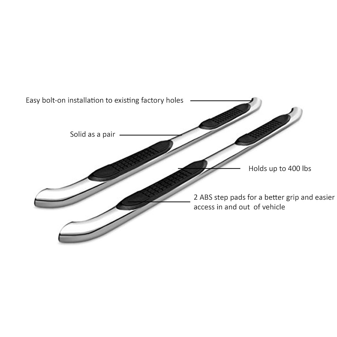 Black Horse Off Road Nerf Bar, 3 Inch Diameter, Polished, Stainless Steel – 9BDG306SS