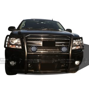 Black Horse Off Road Grille Guard, 3-Piece Modular, Powder Coated, Steel, 1-1/2 Inch Diameter, With Brush Guard, Without Skid Plate – 17A037400MA-PLFB