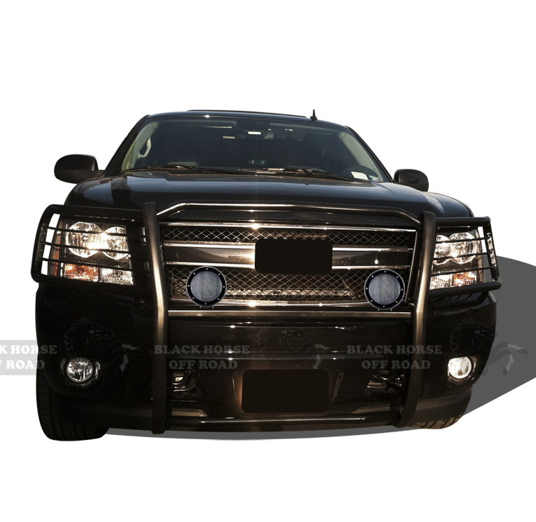 Black Horse Off Road Grille Guard, 3-Piece Modular, Powder Coated, Steel, 1-1/2 Inch Diameter, With Brush Guard, Without Skid Plate – 17A037400MA-PLFB
