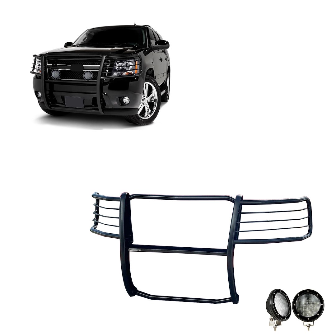 Black Horse Off Road Grille Guard, 3-Piece Modular, Powder Coated, Steel, 1-1/2 Inch Diameter, With Brush Guard, Without Skid Plate – 17A037400MA-PLFB