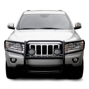 Black Horse Off Road Grille Guard, 3-Piece Modular, Powder Coated, Steel, 1-1/2 Inch Diameter, With Brush Guard, Without Skid Plate – 17A080202MA-PLFB