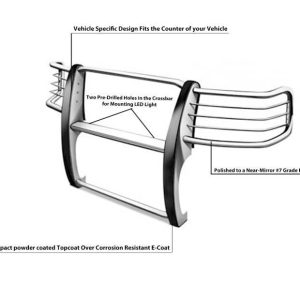 Black Horse Off Road Grille Guard, 3-Piece Modular, Polished, Stainless Steel, 1-1/2 Inch Diameter, With Brush Guard – 17A093902MSS