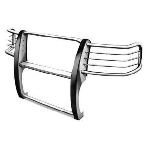 Black Horse Off Road Grille Guard, 3-Piece Modular, Polished, Stainless Steel, 1-1/2 Inch Diameter, With Brush Guard – 17A093902MSS