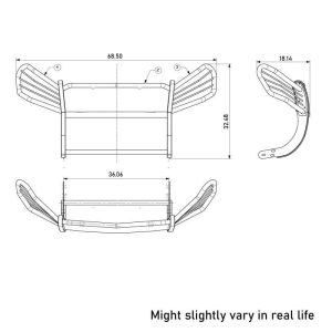 Black Horse Off Road Grille Guard, 3-Piece Modular, Polished, Stainless Steel, 1-1/2 Inch Diameter, With Brush Guard – 17A093902MSS