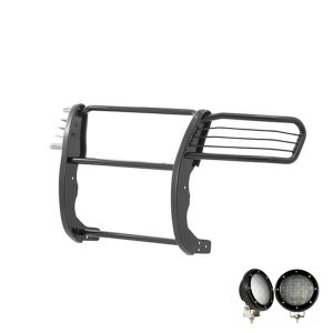 Black Horse Off Road Grille Guard, 3-Piece Modular, Powder Coated, Steel, 1-1/2 Inch Diameter, With Brush Guard, Without Skid Plate – 17A096400MA-PLFB