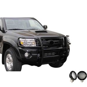 Black Horse Off Road Grille Guard, 3-Piece Modular, Powder Coated, Steel, 1-1/2 Inch Diameter, With Brush Guard, Without Skid Plate – 17A096400MA-PLFB