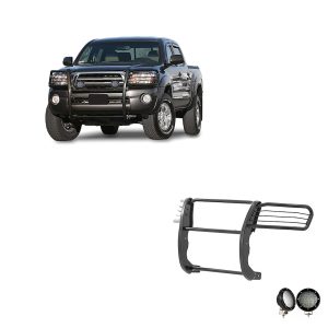 Black Horse Off Road Grille Guard, 3-Piece Modular, Powder Coated, Steel, 1-1/2 Inch Diameter, With Brush Guard, Without Skid Plate – 17A096400MA-PLFB