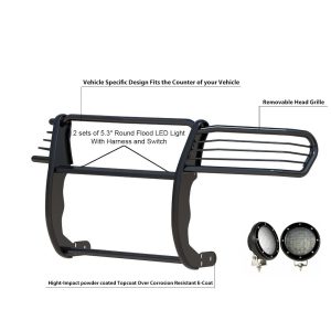 Black Horse Off Road Grille Guard, 3-Piece Modular, Powder Coated, Steel, 1-1/2 Inch Diameter, With Brush Guard, Without Skid Plate – 17A096400MA-PLFB