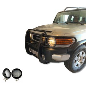 Black Horse Off Road Grille Guard, 3-Piece Modular, Powder Coated, Steel, 1-1/2 Inch Diameter, With Brush Guard, Without Skid Plate – 17A098600MA-PLFB
