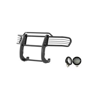 Black Horse Off Road Grille Guard, 3-Piece Modular, Powder Coated, Steel, 1-1/2 Inch Diameter, With Brush Guard, Without Skid Plate – 17A098600MA-PLFB
