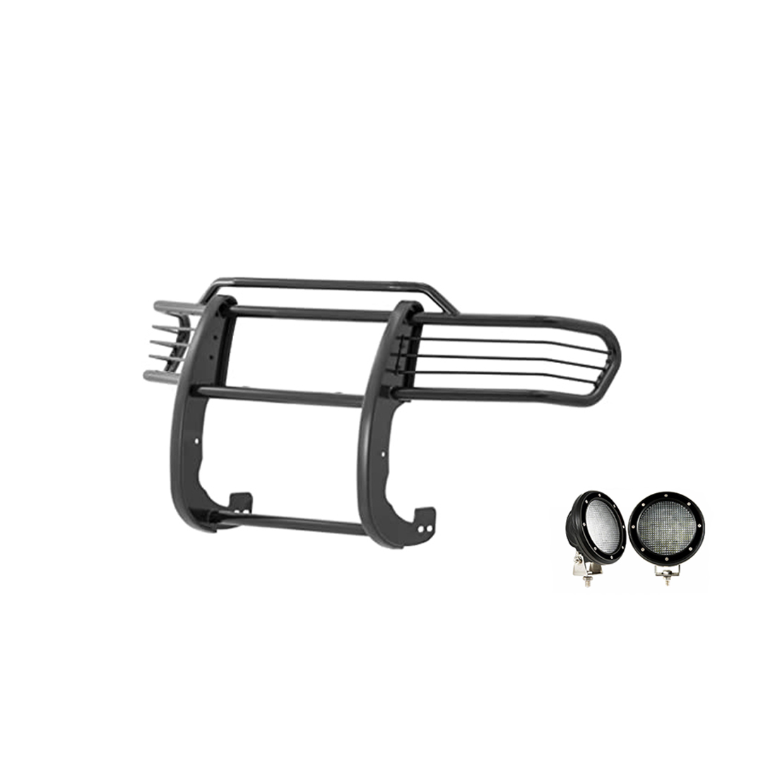 Black Horse Off Road Grille Guard, 3-Piece Modular, Powder Coated, Steel, 1-1/2 Inch Diameter, With Brush Guard, Without Skid Plate – 17A098600MA-PLFB