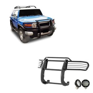 Black Horse Off Road Grille Guard, 3-Piece Modular, Powder Coated, Steel, 1-1/2 Inch Diameter, With Brush Guard, Without Skid Plate – 17A098600MA-PLFB