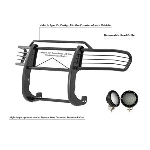 Black Horse Off Road Grille Guard, 3-Piece Modular, Powder Coated, Steel, 1-1/2 Inch Diameter, With Brush Guard, Without Skid Plate – 17A098600MA-PLFB