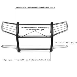 Black Horse Off Road Grille Guard, 3-Piece Modular, Polished, Stainless Steel, 1-1/2 Inch Diameter, With Brush Guard – 17A110200MSS