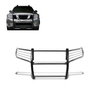 Black Horse Off Road Grille Guard, 3-Piece Modular, Polished, Stainless Steel, 1-1/2 Inch Diameter, With Brush Guard – 17A110200MSS