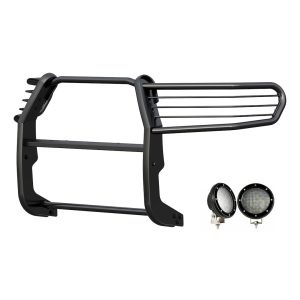 Black Horse Off Road Grille Guard, 3-Piece Modular, Powder Coated, Steel, 1-1/2 Inch Diameter, With Brush Guard, Without Skid Plate – 17A110403MA-PLFB