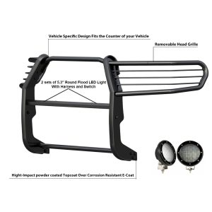 Black Horse Off Road Grille Guard, 3-Piece Modular, Powder Coated, Steel, 1-1/2 Inch Diameter, With Brush Guard, Without Skid Plate – 17A110403MA-PLFB