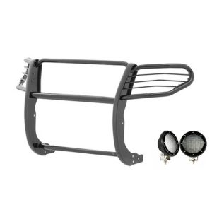 Black Horse Off Road Grille Guard, 3-Piece Modular, Powder Coated, Steel, 1-1/2 Inch Diameter, With Brush Guard, Without Skid Plate – 17A112100MA-PLFB