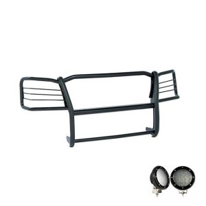 Black Horse Off Road Grille Guard, 3-Piece Modular, Powder Coated, Steel, 1-1/2 Inch Diameter, With Brush Guard, Without Skid Plate – 17A155900MA-PLFB