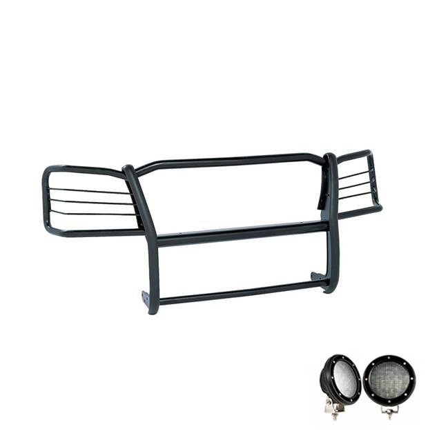 Black Horse Off Road Grille Guard, 3-Piece Modular, Powder Coated, Steel, 1-1/2 Inch Diameter, With Brush Guard, Without Skid Plate – 17A155900MA-PLFB