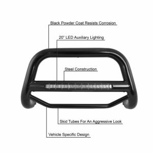 Black Horse Off Road Bull Bar, Max Beacon, 2-1/2 Inch Diameter Tube, Powder Coated, Steel, Without Skid Plate – MAB-DOB2001B