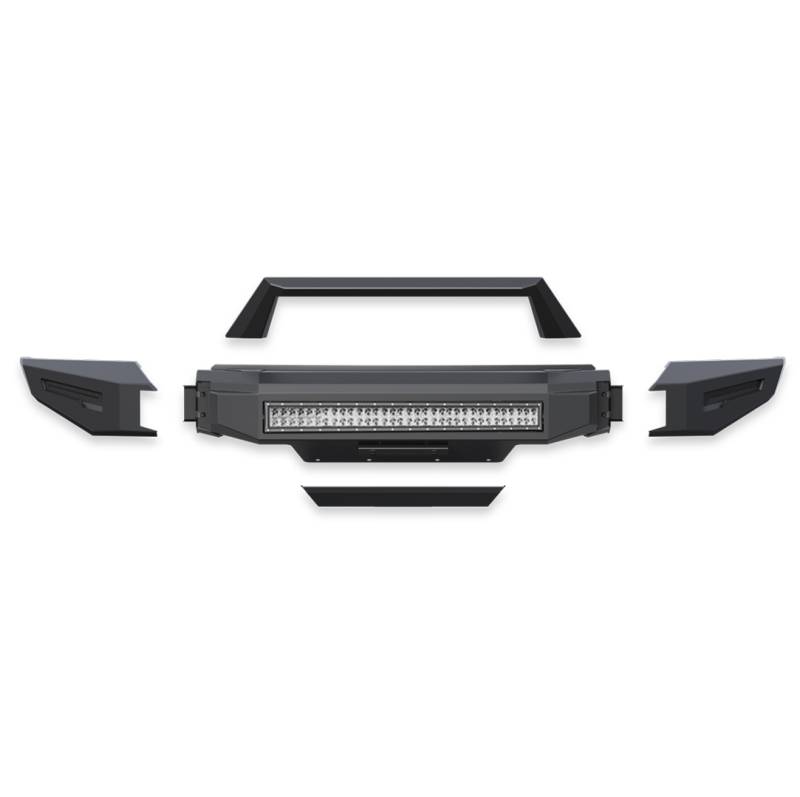 Black Horse Off Road Bumper, Armour II, 3 Piece, With Bull Nose and Skid Plate, With 20 or 30 Inch LED Light Bar Mounts, Powder Coated – AFB-SI20-K2