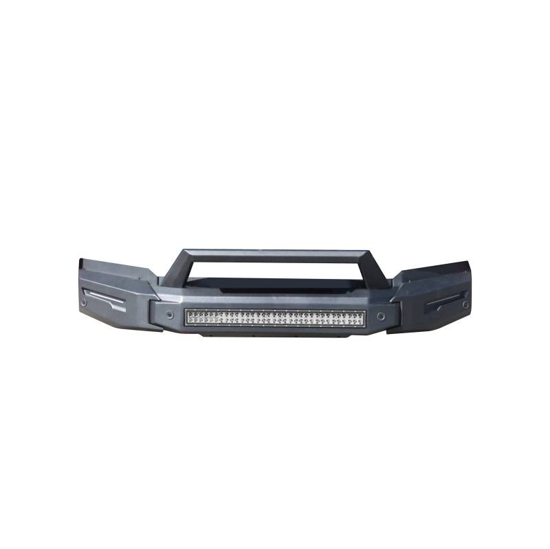 Black Horse Off Road Bumper, Armour II, 3 Piece, With Bull Nose and Skid Plate, With 20 or 30 Inch LED Light Bar Mounts, Powder Coated – AFB-SI20-K2