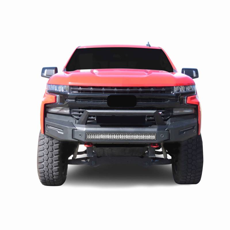 Black Horse Off Road Bumper, Armour II, 3 Piece, With Bull Nose and Skid Plate, With 20 or 30 Inch LED Light Bar Mounts, Powder Coated – AFB-SI20-K2
