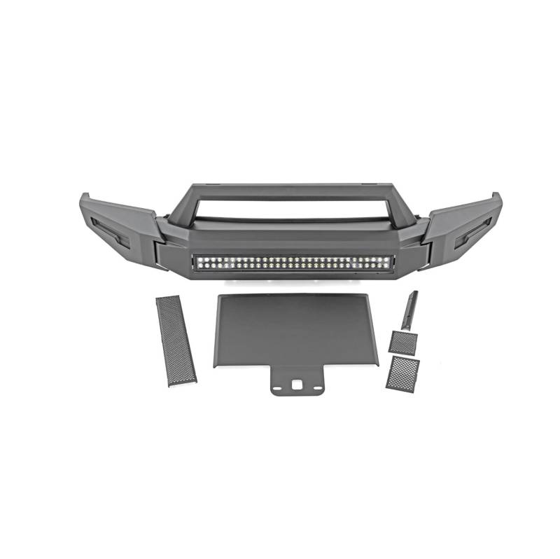 Black Horse Off Road Bumper, Armour II, 3 Piece, With Bull Nose and Skid Plate, With 20 or 30 Inch LED Light Bar Mounts, Powder Coated – AFB-SI20-K2