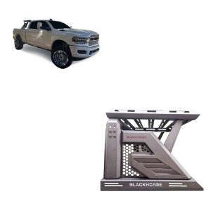 Black Horse Off Road Bed Cargo Rack, Armour II, With 50 Inch Light Bar Mounting Plate, With Basket, Powder Coated, Steel – AR2-01BA1