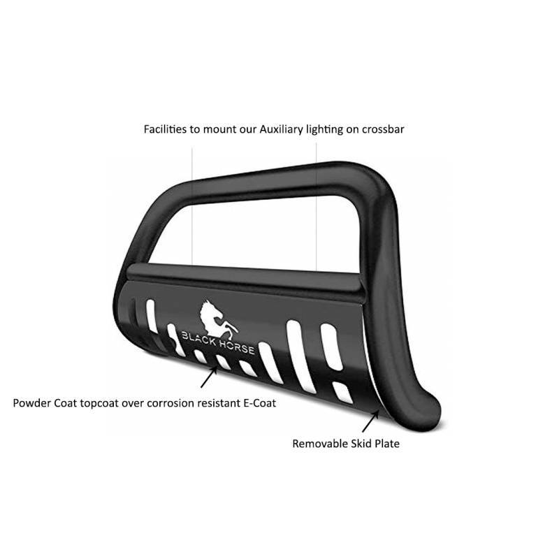 Black Horse Off Road Bull Bar, 2-1/2 Inch Diameter Tube, Powder Coated, Steel, With Skid Plate, Without Light Bar – BB045211A-SP