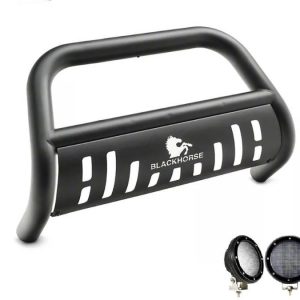 Black Horse Off Road Bull Bar, 2-1/2 Inch Diameter Tube, Powder Coated, Steel, With Skid Plate – BB030709A-SP-PLFB