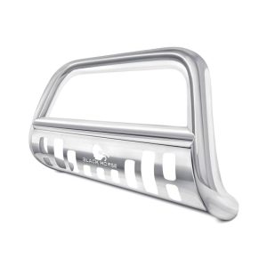 Black Horse Off Road Bull Bar, 2-1/2 Inch Diameter Tube, Polished, Stainless Steel, With Skid Plate, Without Light Bar – BB037415-SP